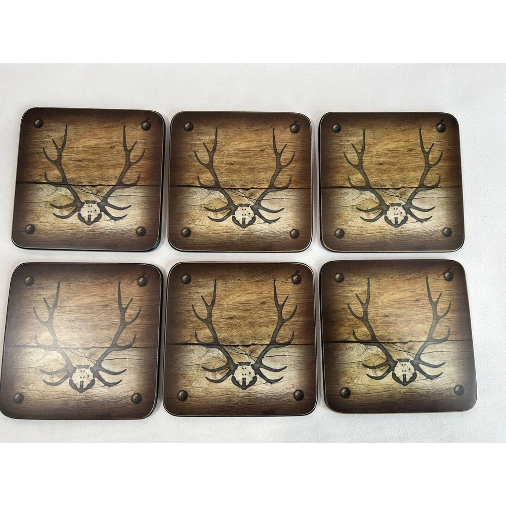 Pimpernel Coaster Set Hunting Lodge Antler Cork Back Cabin Decor